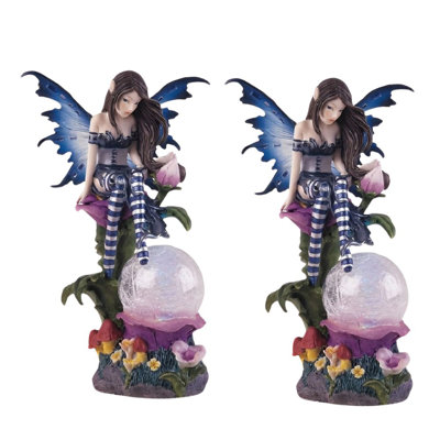 Ensemble de 2 pièces ICE ARMOUR H 7,5 po à DEL bleu clair fée avec ailes transparentes, figurine ornement de décoration pour la maison / la pièce et des idées de cadeaux parfaits pour le réchauffement de la maison, les fêtes et les anniversaires
