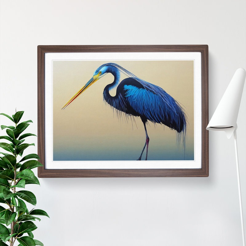 Magnetic Heron Bird - Framed Print, 34cm H x 46cm W x 2cm D, Walnut