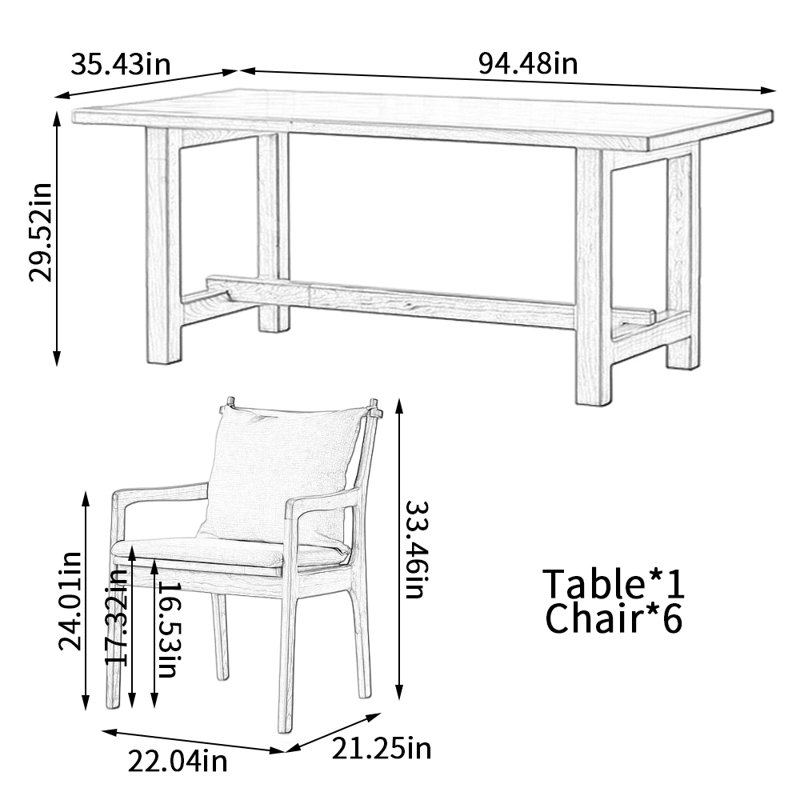 Simple And Durable Thick Cherry Wood Dining Table, 29.52" H x 94.48" L x 35.43" W