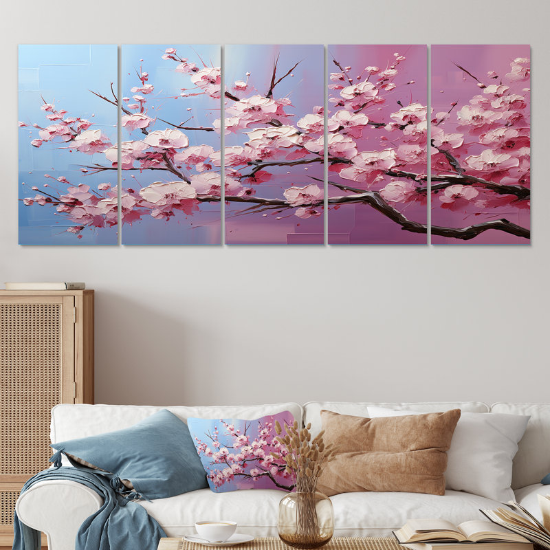 "Fleurs de cerisier roses" 5 pièces, H 32 po x l 80 po