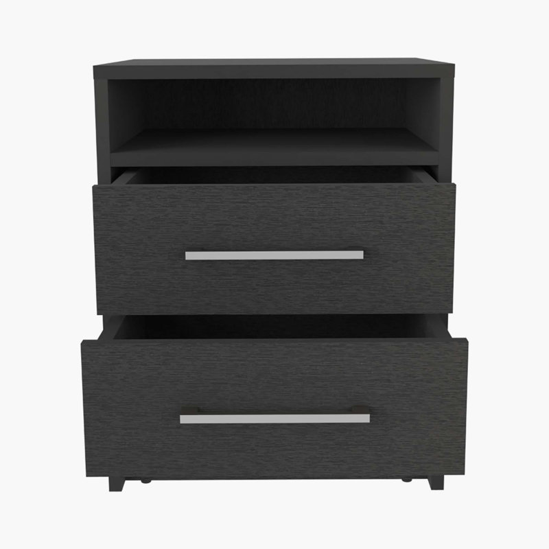 Eter Nightstand, Superior Top, Two Drawers and Open Shelf, Black