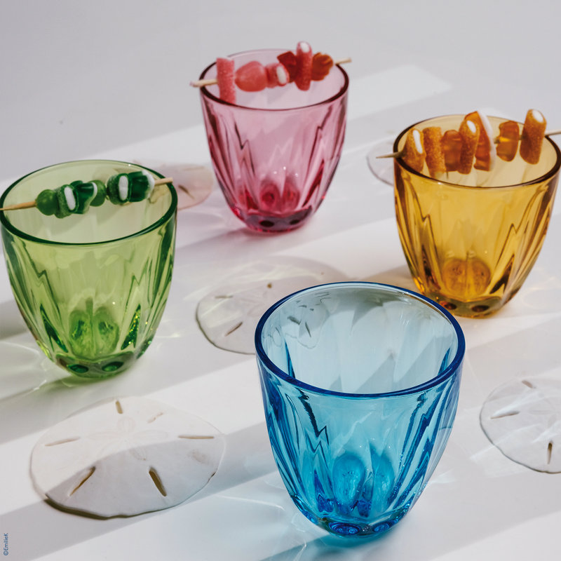Colorful 9oz Ribbed Stemless Glassware Set of 4