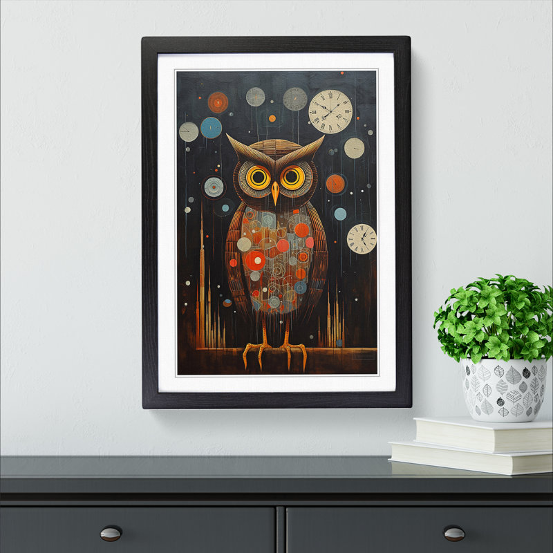Owl Dadaism No.2 - Single Picture Frame Print on Wood, Black Framed, 34cm H x 25cm W x 2cm D