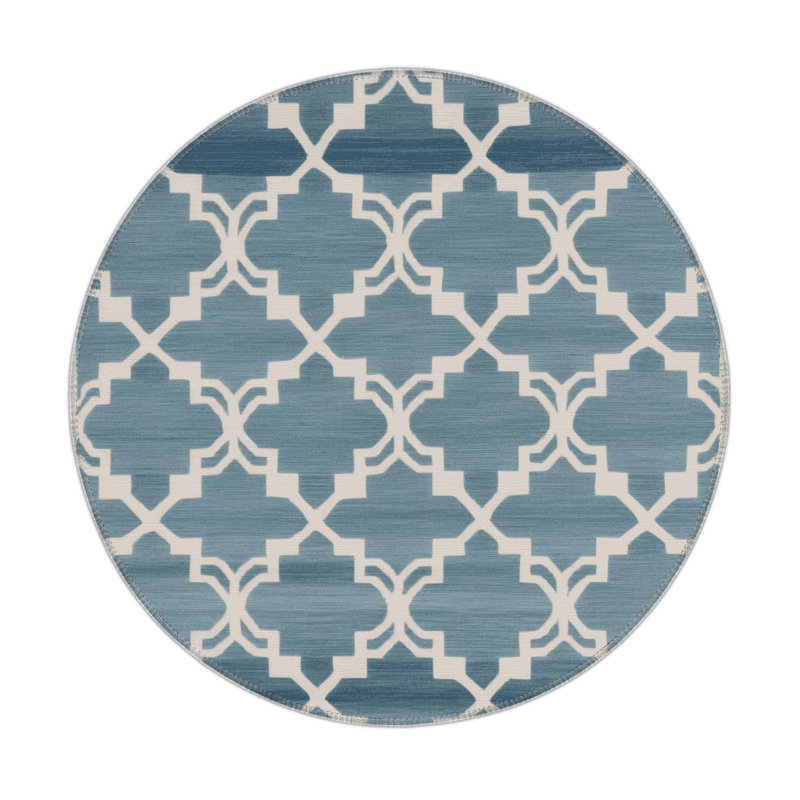 Tapis bleu intérieur et extérieur Trellis, Rond 5 pi