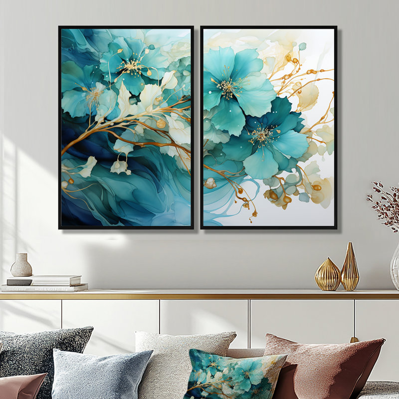 Holifield - Art mural moderne sur toile orange 2 pièces, 36" H x 48" W, Impression encadrée flottante, Black