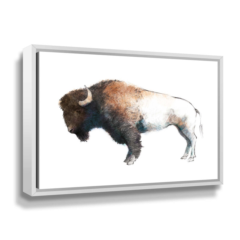 «Colorful Bison» par Avery Tillmon, reproduction sur toile, H 14 po x l 18 po x P 2 po, Cadre flottant blanc