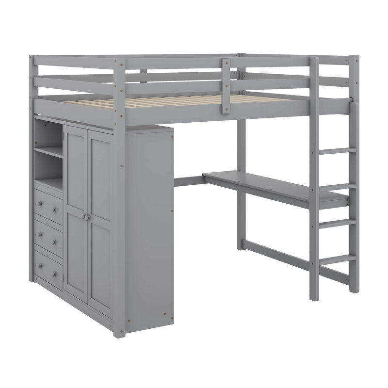 Leda Full 3 Drawer Standard Loft Bed with Built-in-Desk by Harriet Bee, Gray