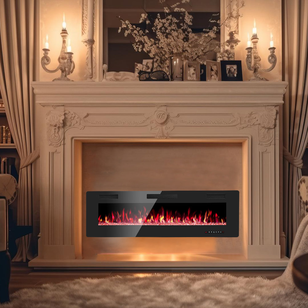 Ryele Wall Mounted or Recessed Electric Fireplace with Remote Control and Timer, Thickness 3.8 inch , Top Air Outlet COWSAR 