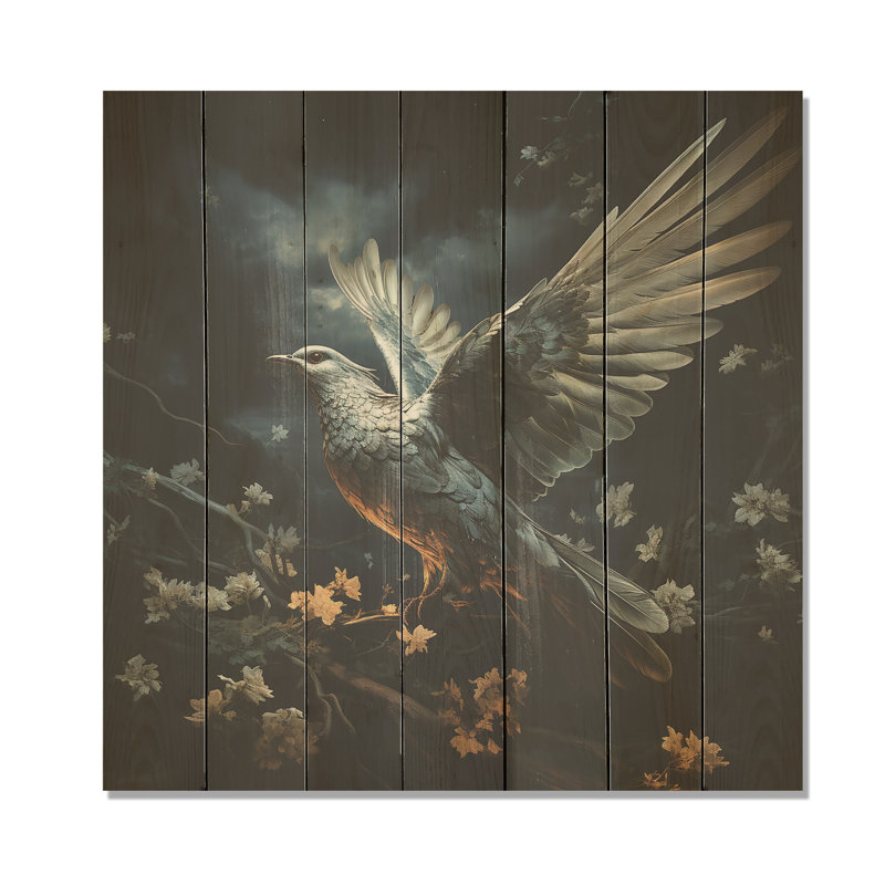 Colombe bleue et blanche «Take Off Harmony» - colombe sur bois, H 15 po x l 15 po