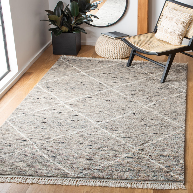 Tapis géométrique en laine noué à la main Meiners, Rectangle 9 pi x 12 pi