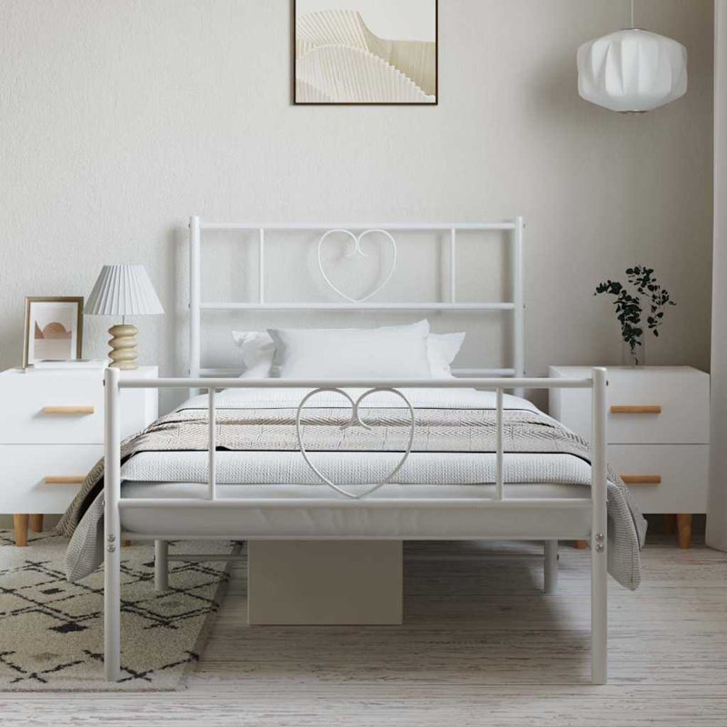 Altamae Metal Bed, White, 105 x 196cm