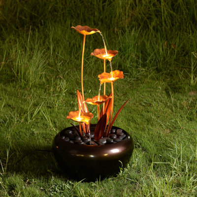 Elegant Zinc Metal Fountain with 4 Warm White LED Lights - Outdoor