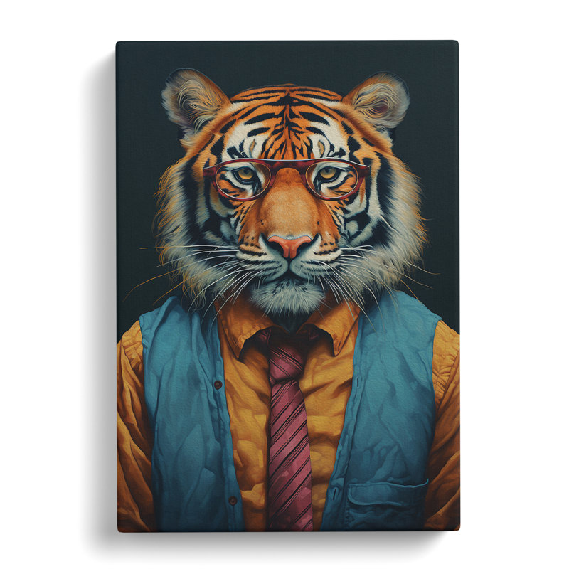 Tiger With Glasses - Wrapped Canvas Print, 60cm H x 40cm W x 3cm D
