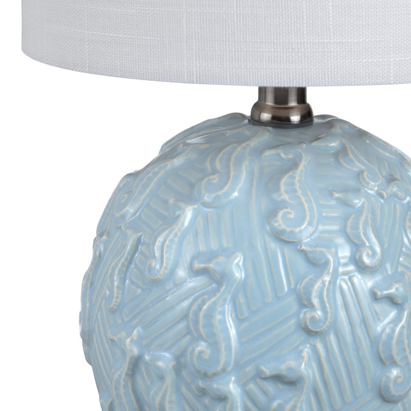 Lampe de table en céramique avec abat-jour, Bleu, Blanc