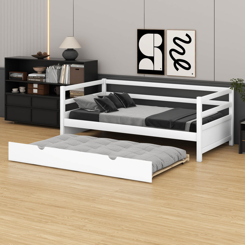 Twin Size Daybed With Trundle Frame Set – Ideal For Small Rooms/Guesthouses, White
