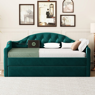 Lit de jour simple rembourré avec lit gigogne, charge, sans sommier, bon pour la vie en tissu d'ameublement en velours compact, lits gigognes, fonction de charge, peu encombrant
