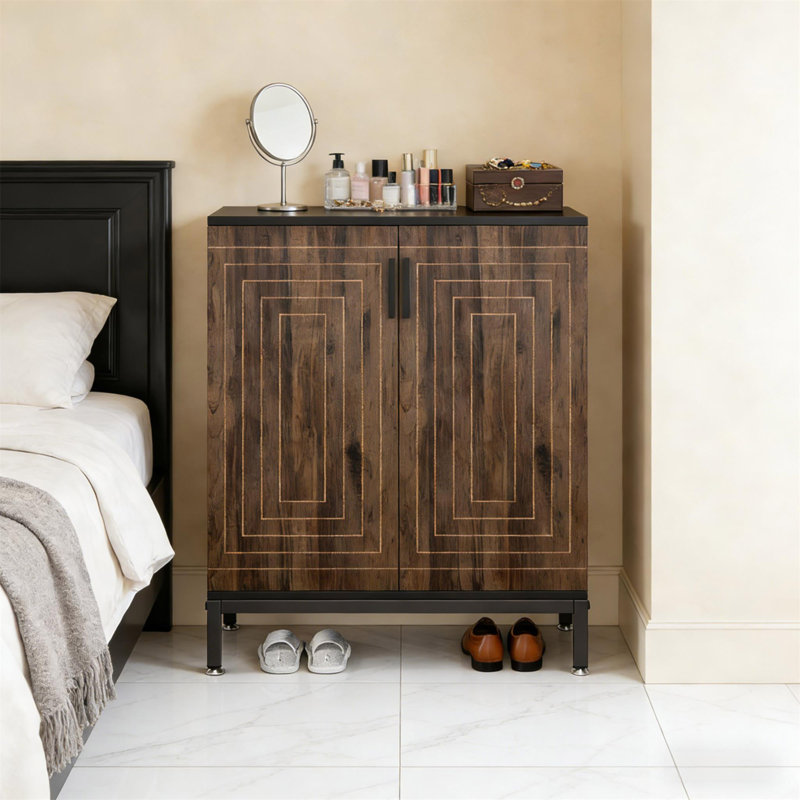 Hall Cabinet Organizer,Shoe Cabinet,Modern Style Storage Cabinet, Walnut/Black