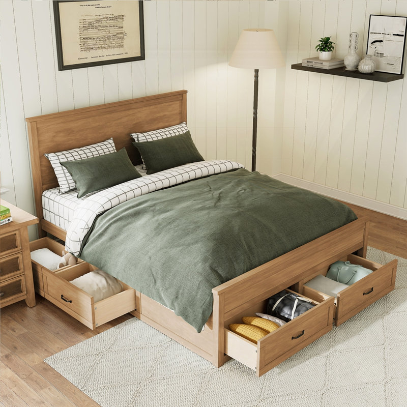 Structure de lit en bois avec 6 tiroirs, Bois
