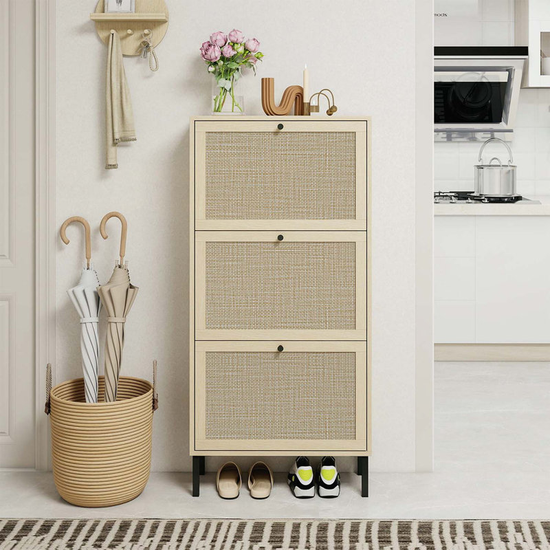 Armoire de rangement pour chaussures autoportante moderne, Noir, noir, noir, noir, Naturel