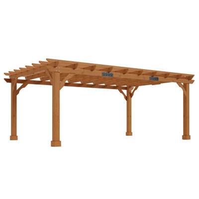 12' X 16' Cedar Pergola With Trellis Roof, Weather-resistant Supports & Anchoring Stakes, Reddish Brown