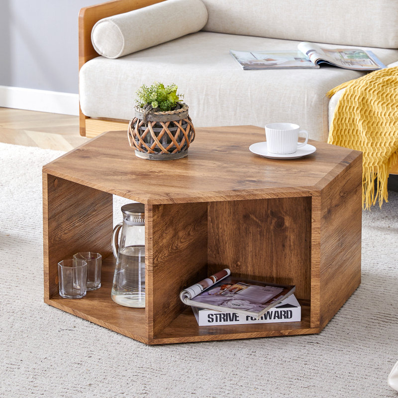 Hexagonal MDF Coffee Table, Characteristic Pattern Stickers, Multi-Hole Design To Give More Storage Space