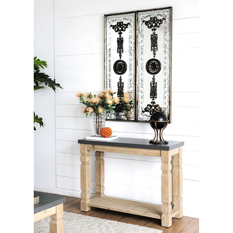 Console rustique moderne de 42 po x 15,7 po x 31 po, surface en béton et structure en bois, console de décor de salon, en bois, pour