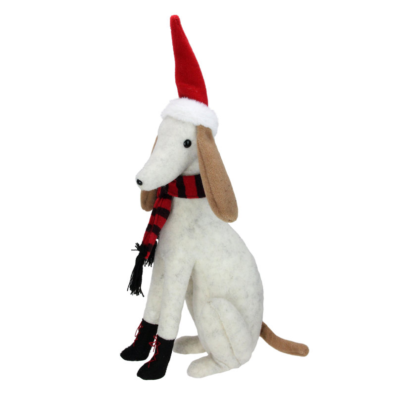 Décoration de Noël en forme de chapeau de lévrier assis blanc et gris 21,5 "