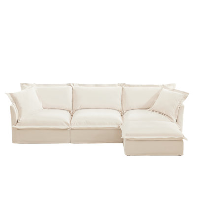 Élégant salon en chenille, siège profond confortable avec coussins, maison amovible crème, modulaire,