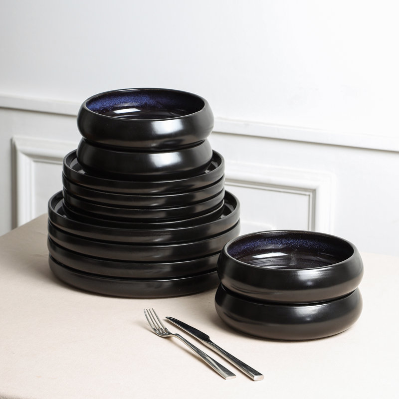 Stone Lain Lagoon 12-Piece Dinnerware Set Stoneware, Black