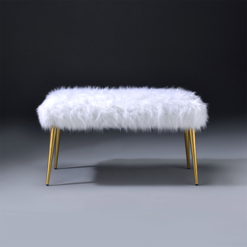 White And Gold Bench With Straight Legs, 20.5" H x 38.5" W x 18.5" D