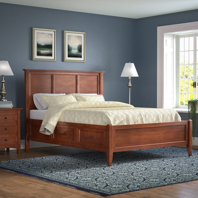 Cherry Brown Queen Wood Storage Bed with 3 Drawers