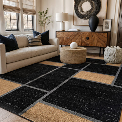 Mehul Woven Geometric Navy/Gray/White Area Rug – Modern, Durable Polypropylene, Medium Pile for Living Room, Bedroom, and Office