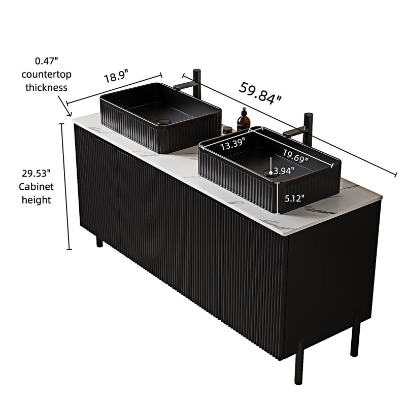 Meuble-lavabo autoportant avec lavabos, Noir, Noir