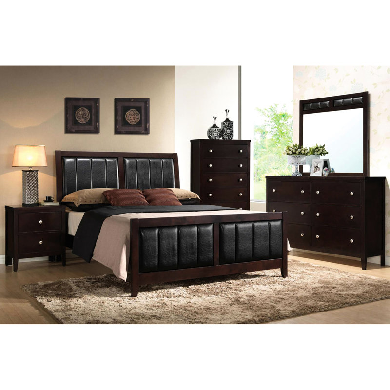 Lit de chambre à coucher avec tête de lit en cappuccino et tête de lit tapissier de style contemporain, Grand lit