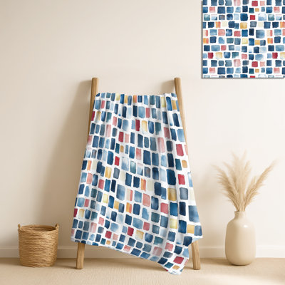 Patchwork bleu et rose - jeté polaire contemporain, jeté chaud moderne