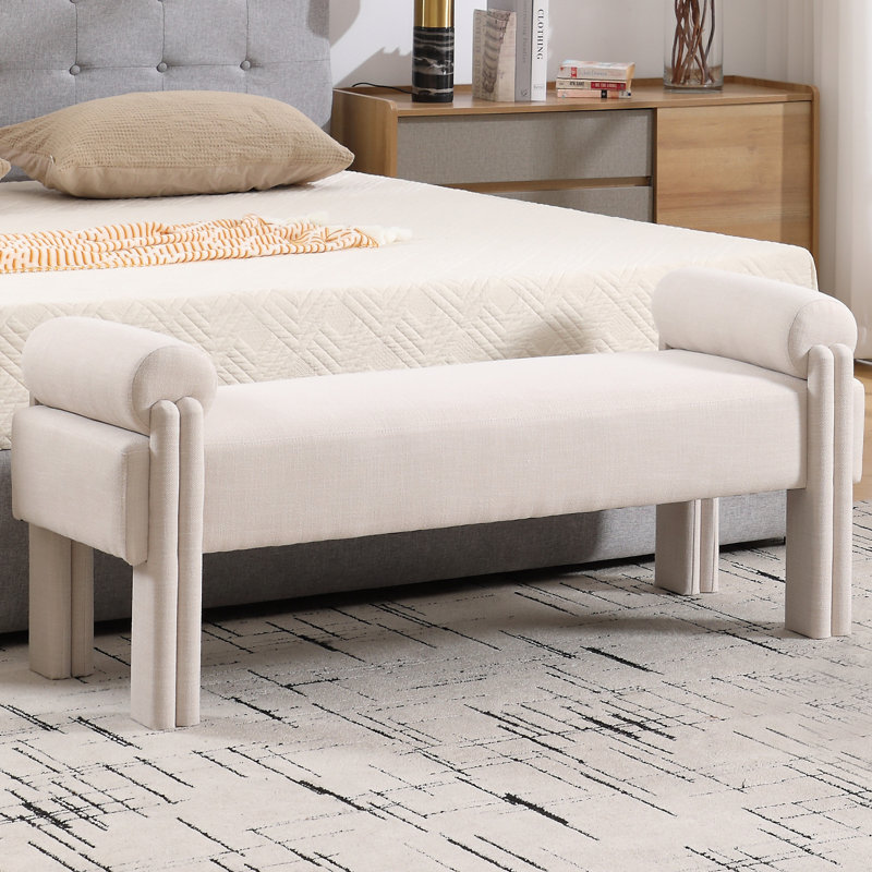 54"W Modern Upholstered Polyester Fiber Bench, Beige