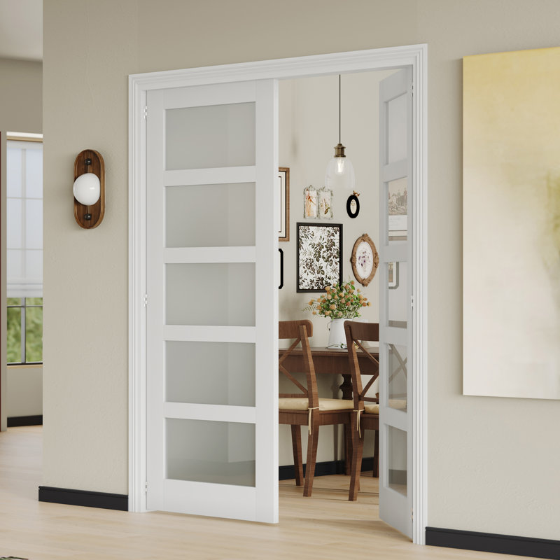 Porte intérieure double avec cadre assorti - porte de garde-manger intérieure en panneau de fibres à densité moyenne blanc Prehung5 Lite