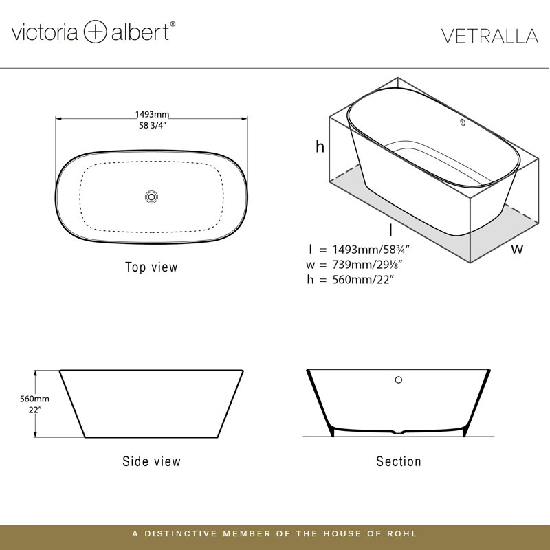 Vetralla 59" x 29" Freestanding Soaking Bathtub, Gloss White