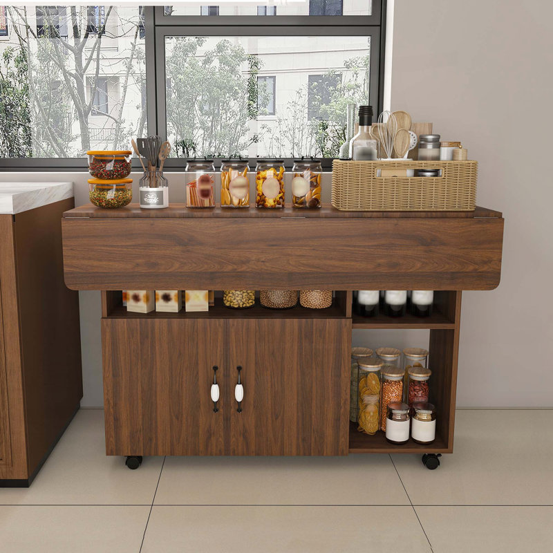 Multi-Functional Folding Table with Storage Shelves and Wheels (47")