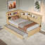 Lit de jour en bois avec tablettes de rangement, station de charge et lit gigogne-2134193415