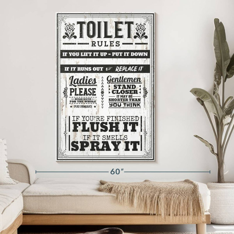 Proper Bathroom Rules Canvas Print, 51" H x 34" W x 1.25" D