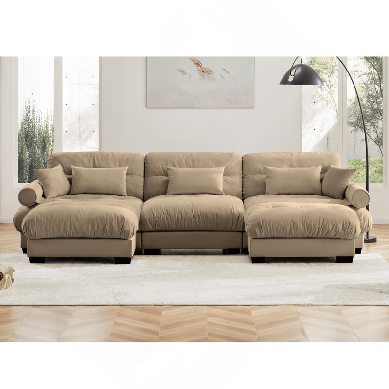 Canapé modulaire en U en forme de U avec deux repose-pieds mobiles, canapé d'angle moderne à 3 places avec coussins de taille, coussins décoratifs et accoudoirs Blostered, canapé convertible en forme de L pour la vie