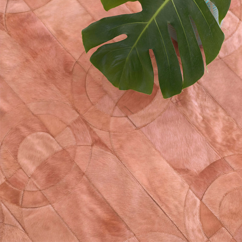Cowhide Geometric Area Rug in Shrimp, Rectangle 9' x 12'