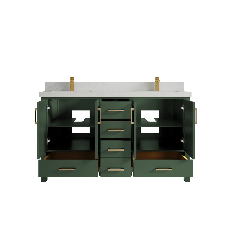 Ensemble de meuble-lavabo double 60 po Malibu, Quartz de Carrare