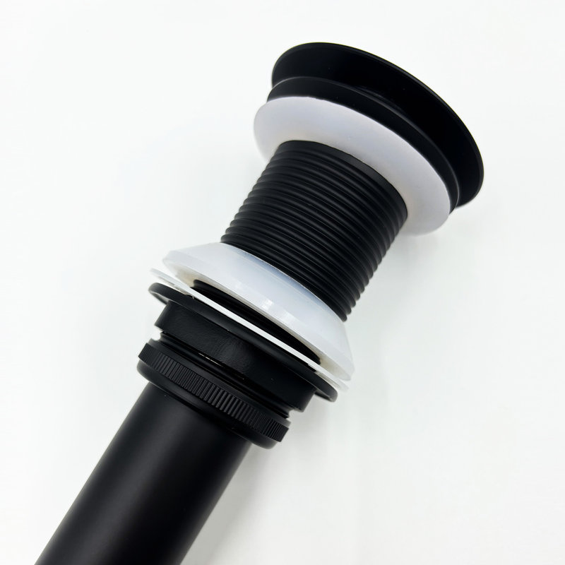 Robinet de lavabo pour salle de bain à poignée simple Waterfall Spout, noir mat, acier inoxydable avec bonde escamotable sans trop-plein