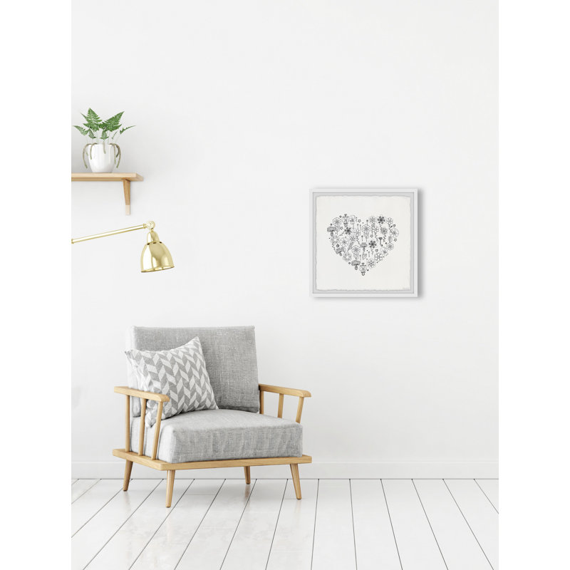 Cœur et fleur - couche, impression de dessin encadré, H 32 po x l 32 po x P 1,5 po