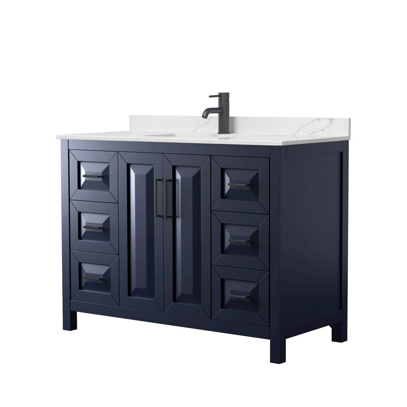 Daria 48'' W Vanity, White Quartz, Blue, Matte Black