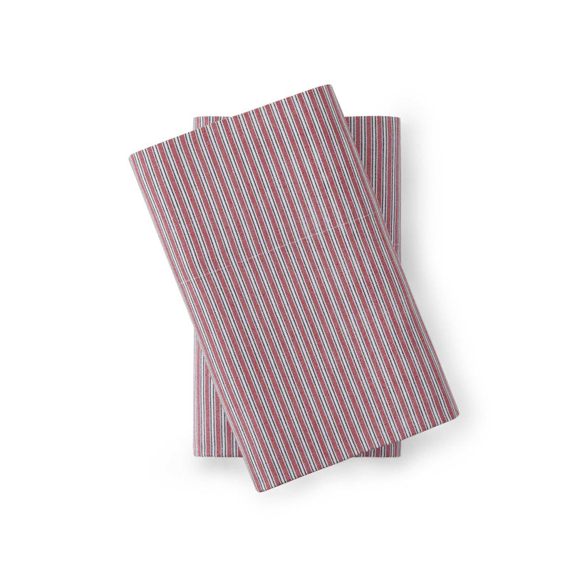 Tommy Hilfiger Highland Ticking Stripe Cotton Red 2 Piece Standard Pillowcase Set, Red Stripe