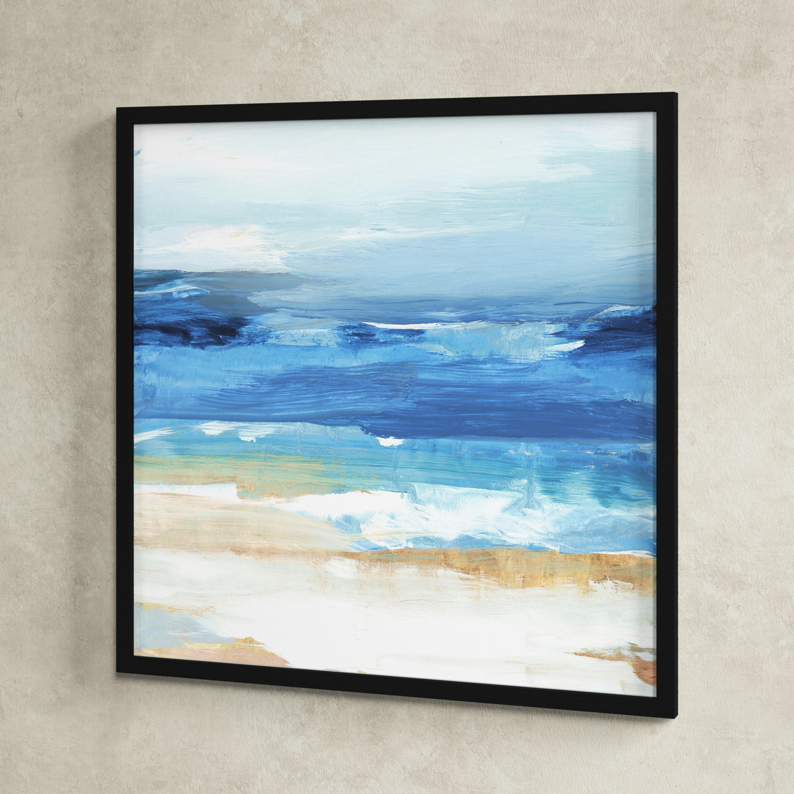 Daphnee "Surface Waves" Painting, Black Framed, 27.5" H x 27.5" W x 0.75" D