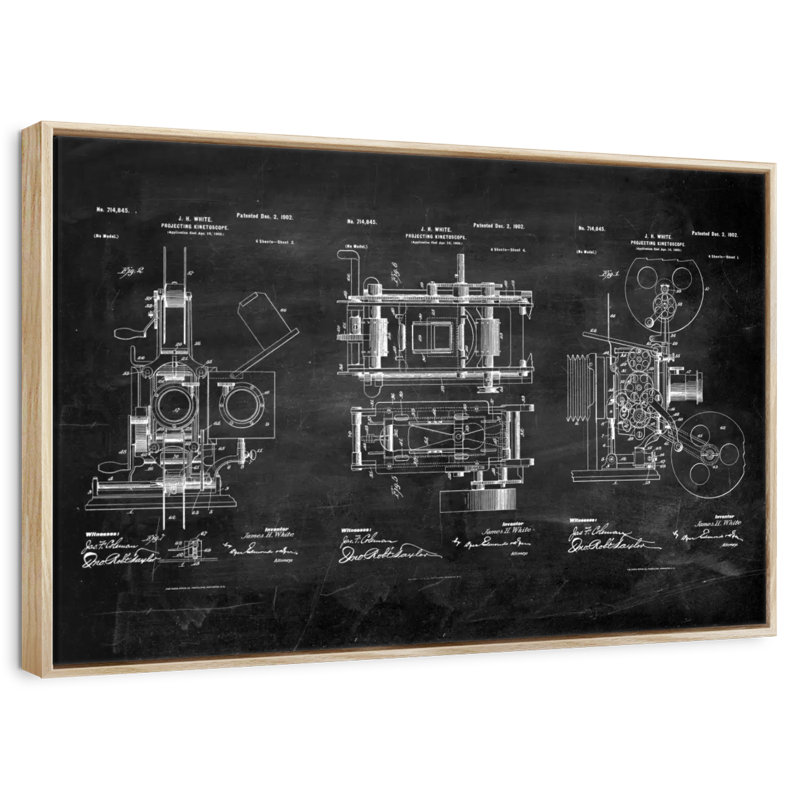 Projecting Kinetoscope 1902 Patent, Floating Frame Natural Wood, 31" X 21"